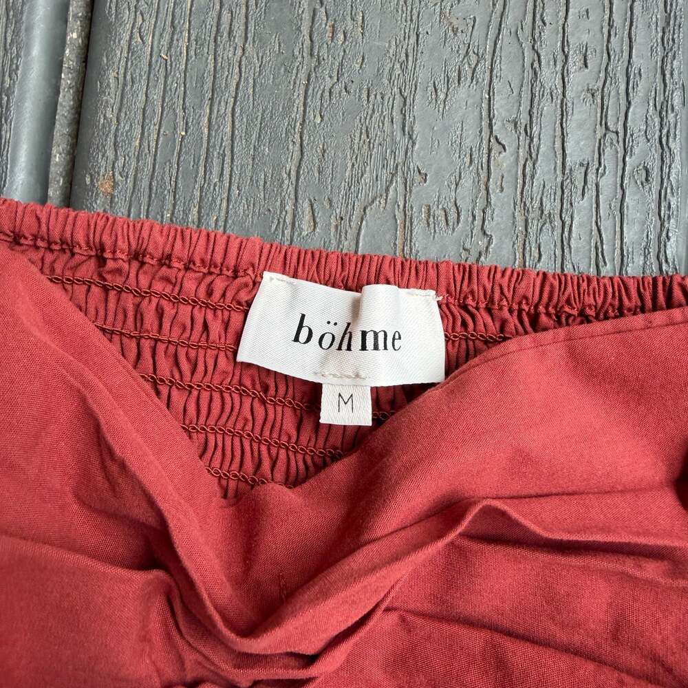 Böhme Women's Red Puff Sleeve Mini Dress with Ruched Bodice Medium